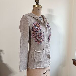 Julie Fagerholt, Heartmade Hooded Beige embellished Wool Angora Cardigan Size S